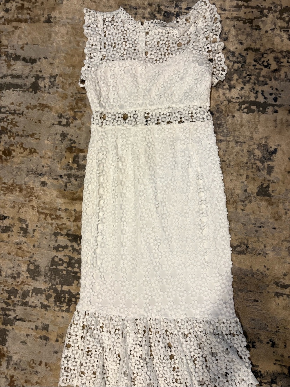 Petal & Pup White Crochet Lace Midi Dress with Ruffle Hem
